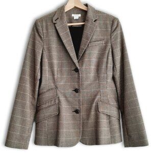 PURE Alfred Sung Plaid Houndstooth Blazer Jacket Tan Cream Sz S